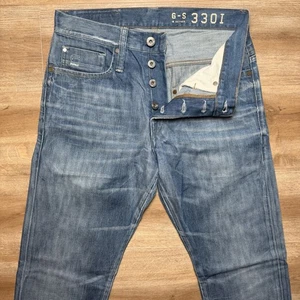 G Star RAW Jeans Men 32x34 Blue 3301 Straight Leg Button Fly Medium Wash Denim - Picture 1 of 10