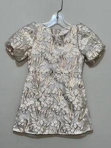 gb Girls Size 5 Gold Metallic Floral Brocade Party Dress Puff Sleeve - Picture 1 of 9
