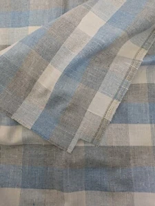 Vintage 1980s Blue Gray Plaid Fabric 2 Yds - Picture 1 of 3