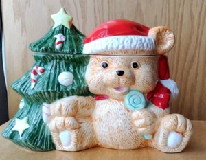Nuevo tarro de galletas de cerámica de oso de peluche de Navidad alrededor del mundo - Imagen 1 de 9
