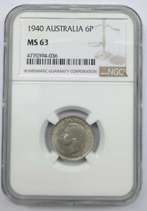 AUSTRALIA 6 PENCE 1940 GEORGE VI SILVER COIN NGC MS63 - Picture 1 of 2