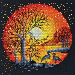 DIY Kreuzstich Kit "Reiher bei Sonnenuntergang" 7,1"x7,1", Abris Art - Bild 1 von 4