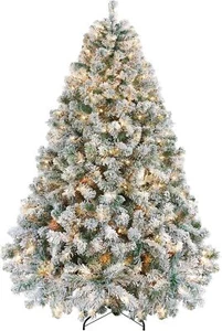 6ft Christmas Tree W/ White Light,Snow Flocked W/820 Branch Tips,250Incandescent - Picture 1 of 7