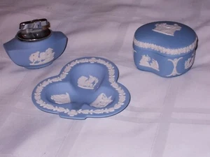 Vintage Wedgwood/Jasperware Lighter, Club Shape Ashtray, Trinket Bean  Box - Picture 1 of 6