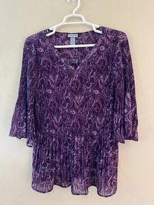 Catherines Accordion Pleated Bell Sleeve Blouse Sz 1X Keyhole Embellished a4 - Picture 1 of 6