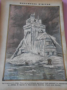 Monuments d'Hver chateaux de légende Obersvatoire bavarois dessin Print 1935 - Picture 1 of 1