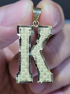 Ciondolo Charm Blocco Oro 14K Iniziale XL Lettera K - Foto 1 di 4