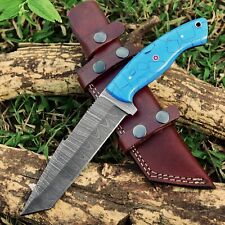 11" Custom Handmade Damascus Hunting Fixed Blade Tanto Knife With Sheath