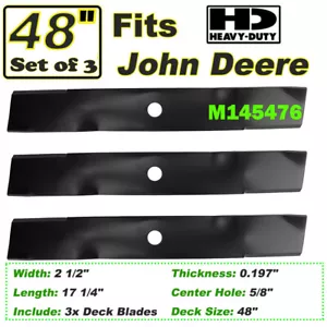 3PCS Lawn Mower Blades 48" for John Deere M145476 M127500 Z425 Z435 Z445 - Picture 1 of 8
