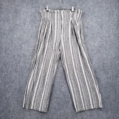 Banana Republic Pants Women 10 Petite Gray Wide Leg Linen Blend Paperbag Striped - Image 1 of 4
