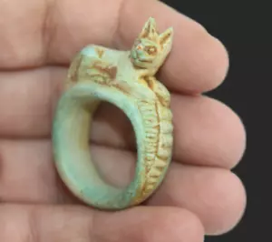 SELTENE ANTIKE ÄGYPTISCHE Katze Bastet Bast Statue Pharaonischer Ring EGYCOM - Bild 1 von 9