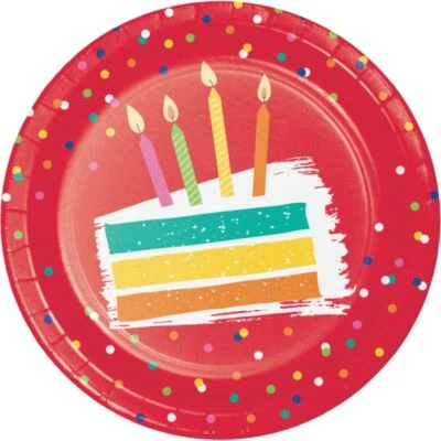 CREATIVE CONVERTING Festive Birthday Cake 7 Inch Plates Paper 8 Per Pack Party Tableware Decorations