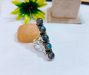Anillo Grande de Cinco Piedras Labradorita Plata Esterlina 925 Talla 9.25 A987 - Imagen 1 de 4
