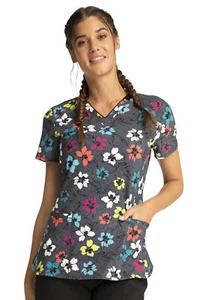 Glow Floral It Cherokee Scrubs Infinity V Neck Top CK634 GLFI - Imagen 1 de 7