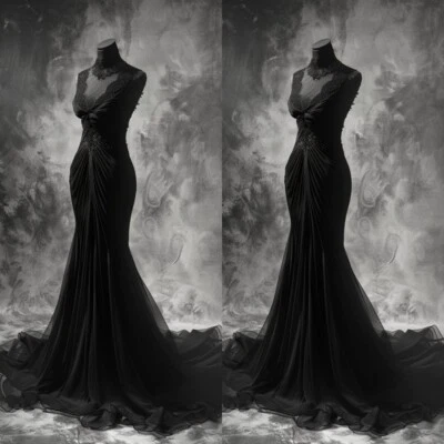 Black Mermaid Wedding Dresses High Neck Lace Applique Beading Bridal Gowns - Image 1 of 4