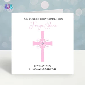 Personalised First Holy Communion Cross Card, For Girls, Granddaughter,niece etc - Picture 1 of 3