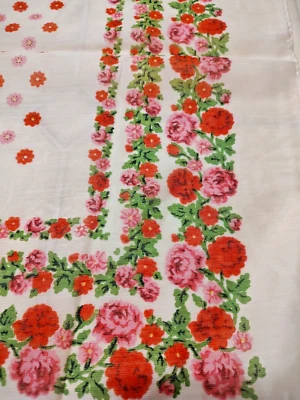 Vintage MC Sears Womens Scarf Pink Red Roses Square 43x42" Large Sheer Rayon 60s - Image 1 of 4