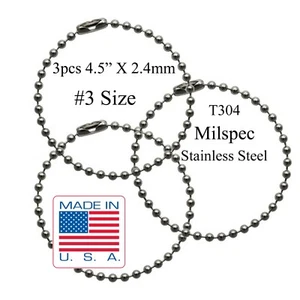 4,5" 3 Stck. MilSpec #3 T304 Edelstahl Kugelkette für Hundeetiketten Made in USA - Bild 1 von 3