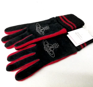 Vivienne Westwood Leather Wool Black Red Gloves Unused with Tags - Picture 1 of 7