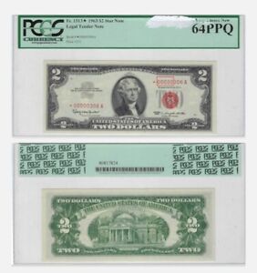 $2* 1963, Rare Star Note Pentagon Serial #*00000306 Low SN 1963 New 64 PPQ.B2