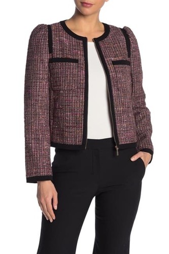 Giacca tweed multicolore Kate Spade New York 307519 donna manica a sbuffo taglia 10