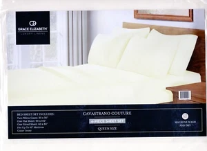 Grace Elizabeth Queen Sheet Set White 4 Piece 1 Flat, 1 Fitted & 2 Cases Ivory - Picture 1 of 1