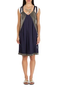 ELISA CAVALETTI Kleid knielang blau gold weiß Gr. XS - Picture 1 of 5