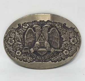 Vintage Freimaurer Gürtelschnalle Schottischer Ritus 32. Grad zweiköpfiger Adler Messing - Bild 1 von 5