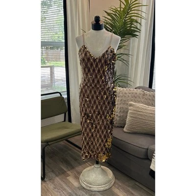 VESTIDO the POPULATION Vestido Nina Marrón Chocolate Dorado Lentejuelas Talla Mediana Foto 1 de 4