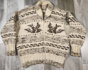 Suéter Cárdigan Vintage Indian Bird Lana Cruda Hecho por Cowichan XL Canadá 60S - Imagen 1 de 17