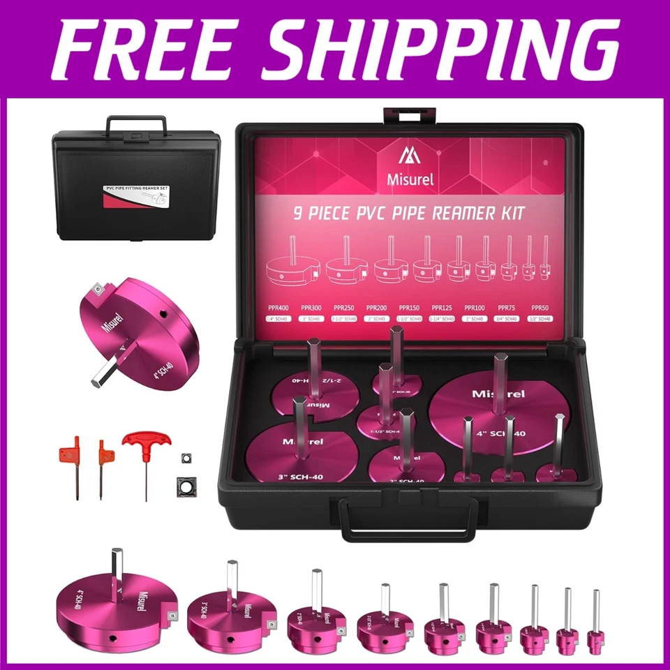 Complete 9-Pc PVC Pipe Reamer Kit with Carbide Inserts for Plumbing Efficiency - Image 1 of 4