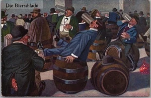 C1910s ALEMANA Cerveza Beber Alcohol Humor Cómic Postal "Die Bieraschlacht" - Imagen 1 de 2