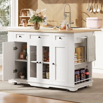 Kitchen Island Storage Cabinet Kitchen Trolley Cart with Worktop Sideboard White - Image 1 of 4