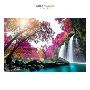 Scenic View of Waterfall Colourful Wall Art Print pick size A4/A3/A2/90x60cm - Picture 1 of 1