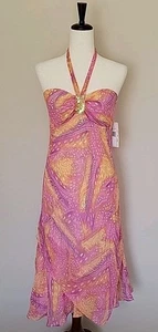Sangria 100 % Seide Neckholder Midikleid Gr. 8 rosa asymmetrisch fließend Fee neu Y2K - Bild 1 von 14