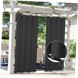 Linen Look Outdoor Curtains Waterproof Windproof Porch Curtains, Soft Thicken - Picture 1 of 8
