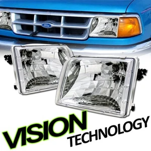 For 93-97 Ford Ranger Pickup Euro Chrome Clear Headlight Headlamps Lamps L+R KS - Picture 1 of 2