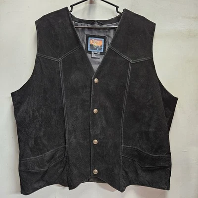 Chaleco Cripple Creek Para Hombres 3XL Negro Metal Botón Cuero Motociclista Occidental De Gran Tamaño  Foto 1 de 4