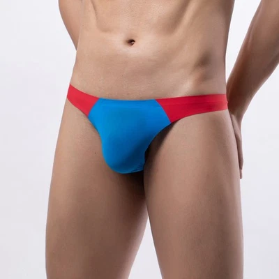 Men String Thong See-Through Sexy T-Back Underwear Briefs Panties Patchwork - Image 1 of 4