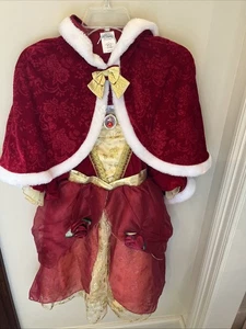 Disney Belle Weihnachtskleid Blumen Cape mit Kapuze Goldakzente Größe 4 - Bild 1 von 5