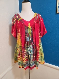 Top Hippie Bohemio Talla M Gitano Reggae Festival Tie Dye Dashiki - Imagen 1 de 5