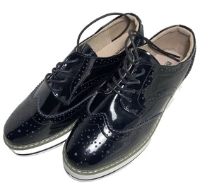 Dadawen Black Patent Leather Shoes 41/255 9 Platform Oxfords - Picture 1 of 9