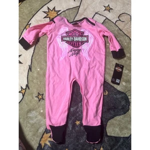 Harley-Davidson Baby Girl Pink Always an Angel One-Piece Footed Pajamas 6-9M - Picture 1 of 4
