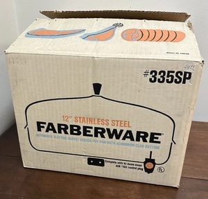 Vtg FARBERWARE 12" Stainless Steel Electric Fry Pan Server Dome Lid NOS NEW - Picture 1 of 10