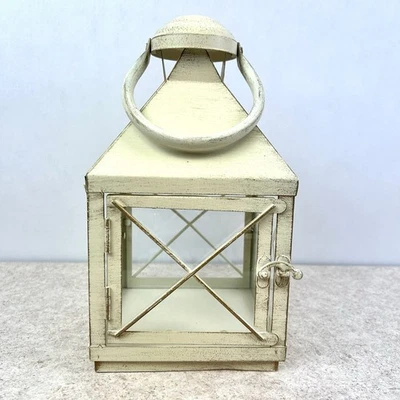 Pier 1 White Metal Lantern Glass Candle Holder Home Decor Holiday Beachy 14.5” - Image 1 of 4