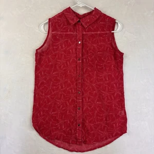 Liz Claiborne Women’s Blouse Tunic Size S Semi Sheer Red Sleeveless Starfish - Picture 1 of 8