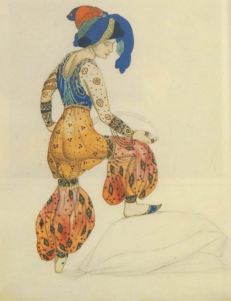 Leon Bakst Costume Sketch for Scheherazade Ballet 1910 Fine Art Print 17" x 22" - Image 1 of 1