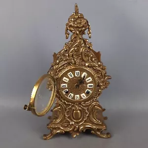 Orologio Da Tavolo Meccanico Stile Barocco In Ottone Dorato Vintage Anni ‘60 - Foto 1 di 17