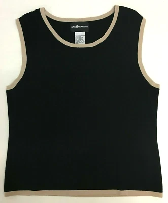 Top suéter para mujer Sag Harbor sin mangas negro y beige, talla grande Foto 1 de 4