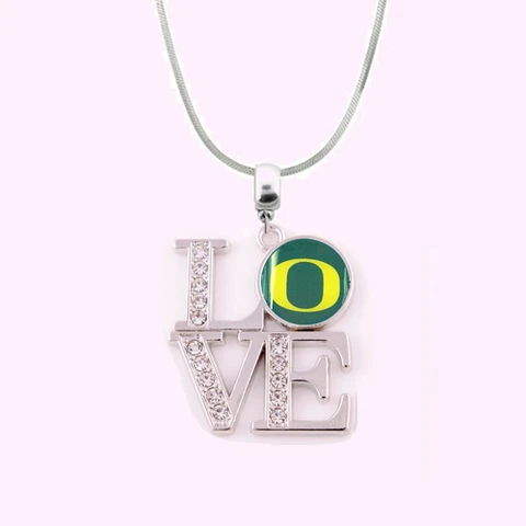 Oregon Ducks 925 Sterling Silver Team Love Necklace With Rhinestones Cover